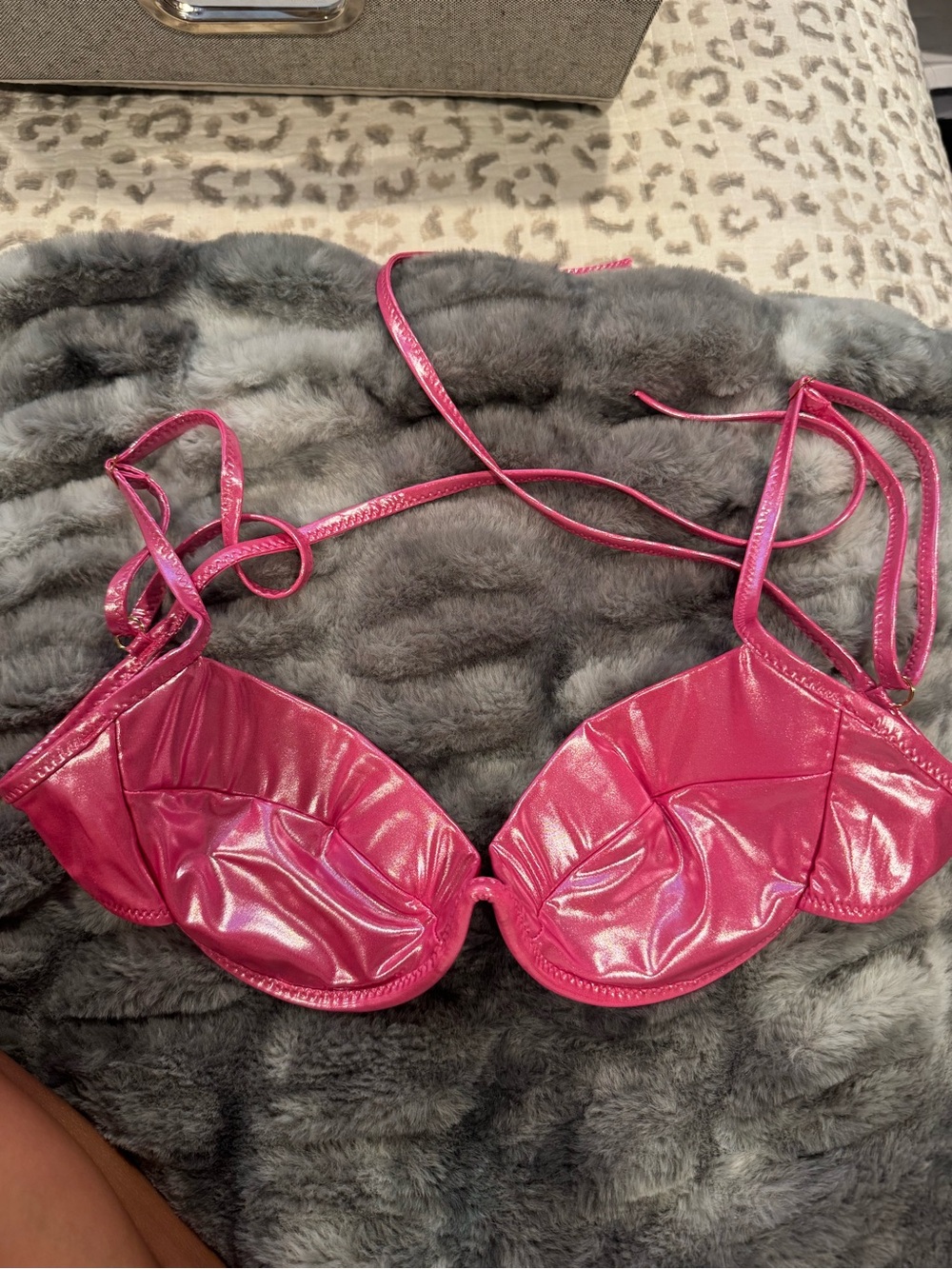 heavy manners pink metallic bikini top